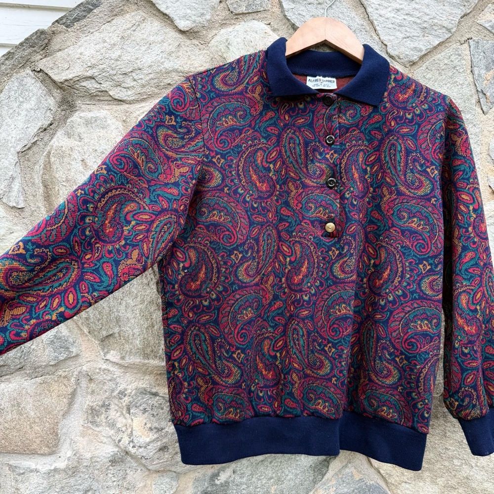 Vintage 80s Collared Paisley Knit Top - Picture 4 of 5